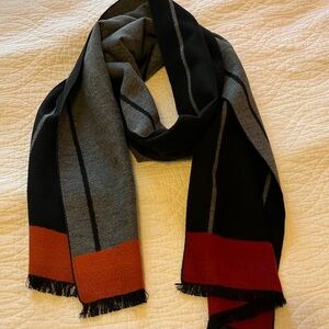 Chelsey by Joseph Colorblock Reversible Silk Scarf Black Gray Neutral Winter Men